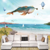 Custom Wall Mural Non-woven Wallpaper Kids Hand Painted Cartoon Whale Balloon Children Room Bedroom Wall Decoration Wallpapers