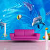 Custom 3D Mural Wallpaper For Walls 3D Non-woven Wall Mural Cartoon Dolphin Ocean Swirl Wall Paper Kids Room TV Contact Paper