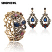 New&Hot Indian Vintage Bangle Earrings Antique Resin Women Bracelet Cuff Long Dangle Earring Turkish Bridal Flower Jewelry Sets