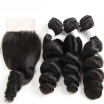 Osolovely Hair Brazilian Hair Weave Bundles With Lace Closure Human Hair 3 Bundle Deals 4 PcsLot Loose Wave Bundles With Closur