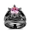 AAA Pink Cubic Zirconia Black Gold Color Engagement Ring Sets Luxury Fashion CZ Diamond Ring for Women Full Size Wholesale R618