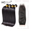 Indian Straight Hair With Closure 4 Bundles India Virgin Hair Straight Bundles With Closure 7a Grade Raw Human Hair Weave HCDIVA