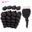 Alot Hair Wave With Closure Loose Wave Human Hair 4 Bundles With Closure Loose Wave Hair Extension with Lace Closure