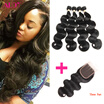 Alot Malaysian Hair Body Wave 4 Bundles with Closure 100 Human Hair Bundle with Closure Nature Black Free Shipping