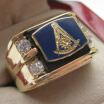 Hot Selling Natural Onyx 18k Gold Plated NEW Mens Masonic Past Master Crest Gold Ring