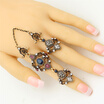 Nobby Flower Double Finger Ring Turkish Women Antique Crystal Ethnic Chain Rings Royal Ladies Arabesque Jewelry Anneau Anillos