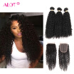 Alot 100 Remy Hair Extension Kinkly Curly With Closure Indian Virgin Hair 3 Bundles With Closure Weave Free Shipping