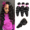 Indian Virgin Hair With Closure Loose Wave 3 Bundles With Closure Indian Loose Wave Hair With Lace Closure Human Hair