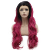 Iwona Synthetic Hair Lace Front Long Wavy Black Rose Red Ombre Wig