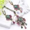 Vintage Women Turkish Leaf Jewelry Sets Antique Gold Hollow Flower Rhinestone Princess Hook Earrings Drop Necklace Ethnic Bijoux