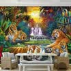 Papel Fotográfico Personalizado Original Bosque Cascada Tigres Animal 3D Gran Papel Tapiz Mural Para Sala de estar Dormitorio Papel De Parede