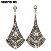 Trendy Egyptian Women Long Big Leaf Earrings Antique Gold Color Rhinestone Ethnic Drop Jewelry Indian Bohemia Royal Party Bijoux
