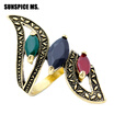 Fashion 2017 Vintage Big Ring Antique Gold Color Mosaic Colorful Resin Rings For Women Size 6 7 8 9 10 Turkish Jewelry