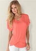 Womens Solid Color Drapy V-Neck T-Shirt