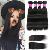 Peruvian straight virgin Hair 3 Bundle With Closure Free Part Human Hair Weave Bundles With Lace Closure 4pcslot Non Remy