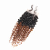 Racily Hair 1B30 Ombre Brazilian Curly Hair Lace Closure 1 Piece Color Dark Brown 4"x4" Free Part Human Hair Closure