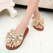 Summer womens casual wear flat flower slippers leather cowhide bow beach shoes handmade word big flower slippers shoes