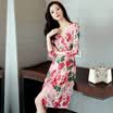 Sentimental 2018 spring new dress female Korean fashion lady temperament was thin sexy deep V chiffon floral dress zx201812208 color XL