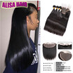 Brazilian Virgin Hair Straight with lace Frontal 4Pcs Ear to Ear Lace Frontal Closure straight Virgin Hair 13x4 Frontal With Bundl