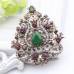 Ethnic Arabesque Flower Brooches Turkish Jewelry Women Retro Gold Color Water Drop Resin Rhinestone Broches Brooch Hijab Pin