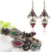 Factory Price Turkish Women Vintage Flower Resin Bangle Drop Earrings Antique Gold Color Long Dangle Earring Bracelet Cuff Sets
