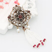 Retro Festival Gift Turkish Women Hollow Flower Bead Tassels Vintage Brooch Jewelry Antique Gold Color Resin Wedding Corsage Pin