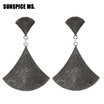 Trendy Bohemia Women Long Metal Sector Drop Earrings Antique Gold Color Big Egyptian Drop Earring Turkish Ethnic Wedding Jewelry