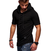 Summer Mens Casual Tops Fashion Short Sleeved T-shirt Solild Color Fold Round Neck Hooded Pullovers Clothes Mens T-shirt