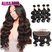 8A Brazilian Virgin Hair Body Wave 4 Bundles with Ear to Ear Frontal Unprocessed 4 Bundles With Closure Wet&Wavy Human Hair Ex