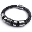 Hpolw Black New Fashion Genuine LeatherStainless Steel Charms Clasp Biker Mens Spiral hand woven Bracelet