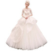 Illusion Tiered Wave Backless Lace Half Sleeves Ball Gown Wedding