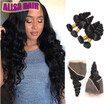 8A Malaysian Loose Wave with Frontal Ear to Ear Closure With Bundles Baby Hair Human Hair Weave Lace Frontals&Bundle Deals