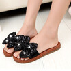 Summer womens casual wear flat flower slippers leather cowhide bow beach shoes handmade word big flower slippers shoes