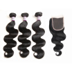 Racily Hair Brazilian Hair Body Wave 3 Bundles with Lace Closure Natural Black Human Hair Extensions Weave Bundle