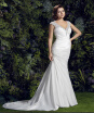 White Simple Vintage Long Plunging Satin Deep V Neck A Line Lace Low Back Wedding Dress