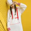 PASS Tide brand Spring White Hooded Dress Long sleeve Loose Ribbon Skirt 6812411086