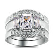 New Fashion Square Cut Cubic Zirconia White Gold Plated 3 Pieces Ring Sets Luxury Engagement Rings for Women R645