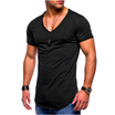 Mens Fashion Slim Fit T Shirt Male Cotton Tops Mens Solid Color Casual Tshirt Short Sleeevs V-neck Sports Tee Shirts Men Clothing
