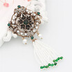 Retro Festival Gift Turkish Women Hollow Flower Bead Tassels Vintage Brooch Jewelry Antique Gold Color Resin Wedding Corsage Pin