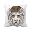 British Style Gentle Lion With Glass Hat Bow Tie Square Throw Pillow Insert Cushion Cover Home Sofa Decor Gift