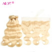 Alot Human Virgin Hair 613 Brazilian Virgin Hair Body Wave Blonde Bundles With Frontal 134 Silk 613 Body Wave Frontal With Bundle