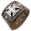 Hpolw Mens Leather Bracelet Wide Cross Bangle 7-8 inch Adjustable Brown