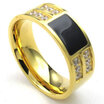 Hpolw Mens Cubic Zirconia Stainless Steel Ring Classic Gold Black