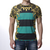 Mens Floral Printing Strip Contrast Color O-Neck T-Shirts
