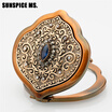 Body Jewelry Turkish Women Retro Embossed Flowers Metal Portable Mirror antique Copper Makeup Mirror Vintage Cosmetic Mirror