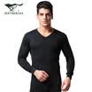 Seven wolves Qiuyi Qiuku mens cotton thermal underwear V-neck suit thin section cotton wool line clothing line pants solid color V-neck light gray XXXL