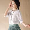 Yemen Spring&Autumn Shirt Women&39s Shirt Chiffon Round Collar Shirt 8510110638 White XL