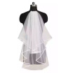 White Double Ribbon Edge Center Cascade Bridal Wedding Veil with Comb