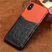 LANGSIDI Funda de cuero genuino para el iPhone X Funda de cocodrilo Textura y piel de cera de aceite Ranura para tarjetas Funda trasera