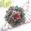 Antique Turkish Women Flower Brooch Pin Resin Retro Gold Color Hollow Round Star Brooches Broches Bridal Ethnic Jewelry Pins